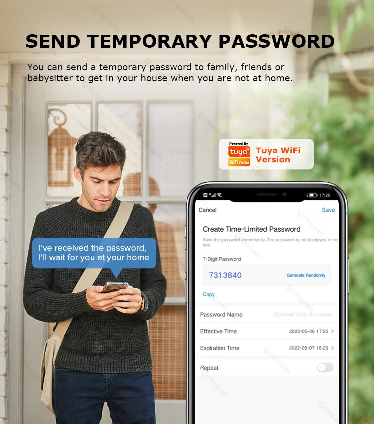YRHAND V8 From Mexico cerradura inteligente Electrónica Tuya WiFi Waterpoof 3D face Unlock Intercom Smart Door Lock For home