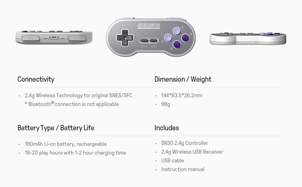 8BitDo SN30 2.4G Wireless Gamepad for Original SNES/SFC