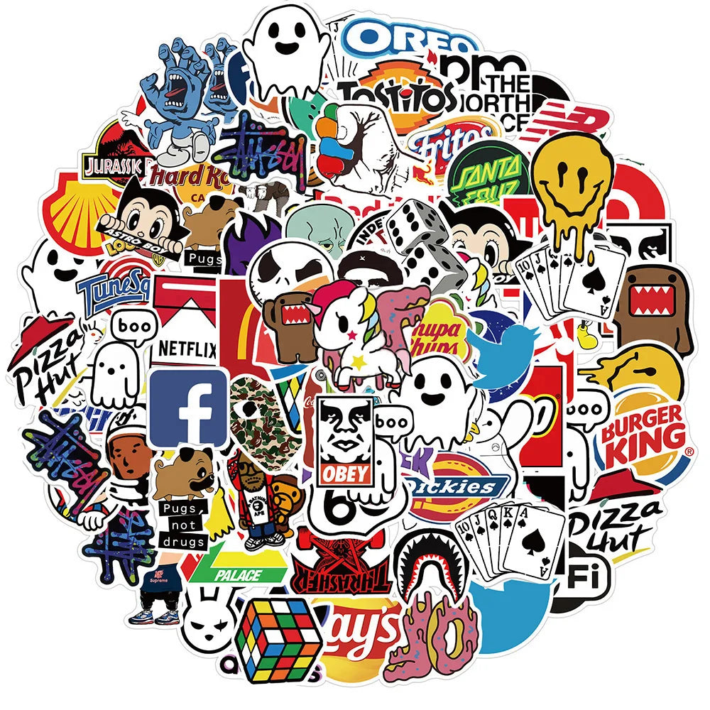 10/30/50/101pcs Cool Brand Logo Stickers Decal Skateboard Phone Car Guitar Luggage Wall DIY Waterproof Graffiti Sticker Kids Toy
