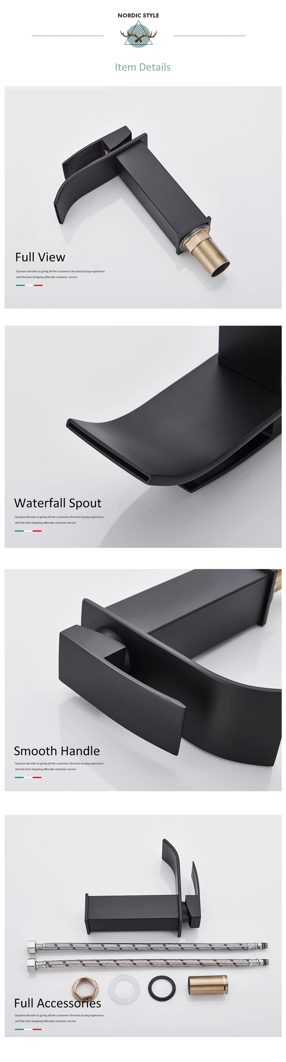 Quyanre Matte Black Waterfall Basin Faucet Single Handle Mixer Hot Cold Water Basin Crane Tap For Bathroom Wash Basin Mixer Tap