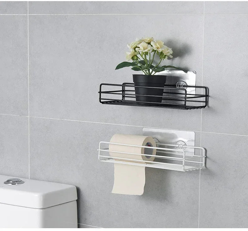 Corner StoraBathroom Organizer Shelf Wall Mounted Corner Storage Shelves Shampoo Holder Cosmetic Rack Iron Shower Drain Basket