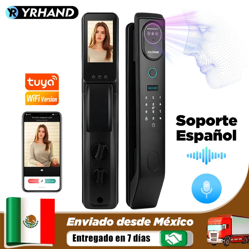 YRHAND V8 From Mexico cerradura inteligente Electrónica Tuya WiFi Waterpoof 3D face Unlock Intercom Smart Door Lock For home