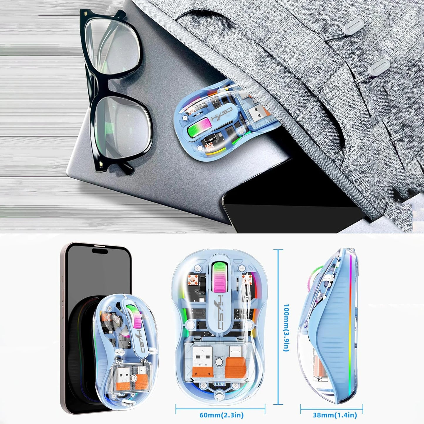 New Fully Bluetooth Wireless Transparent Mouse Tri-mode Magnetic Suction Mute Rechargeable Led Lamp Intelligence Office Gift