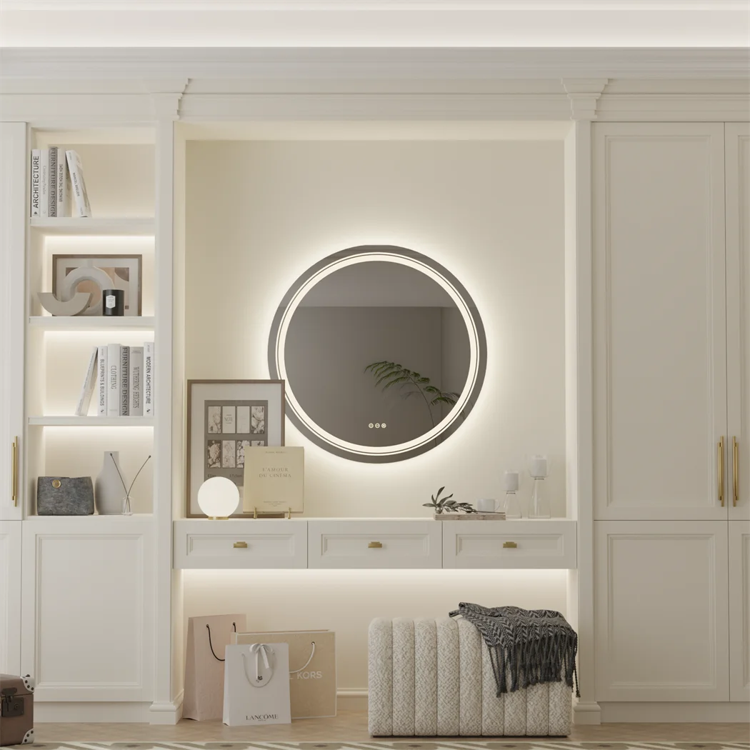 LUVODI Round Smart Mirror Bathroom Illuminate Waterproof Wash Basin Shower Vanity Mirror with Touch Screen