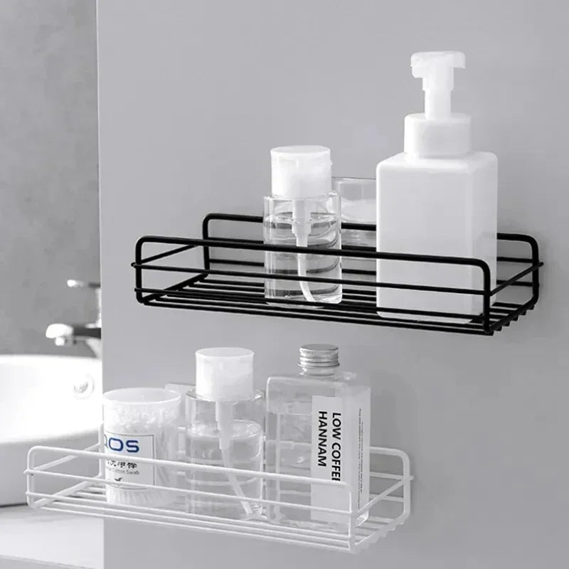 Corner StoraBathroom Organizer Shelf Wall Mounted Corner Storage Shelves Shampoo Holder Cosmetic Rack Iron Shower Drain Basket
