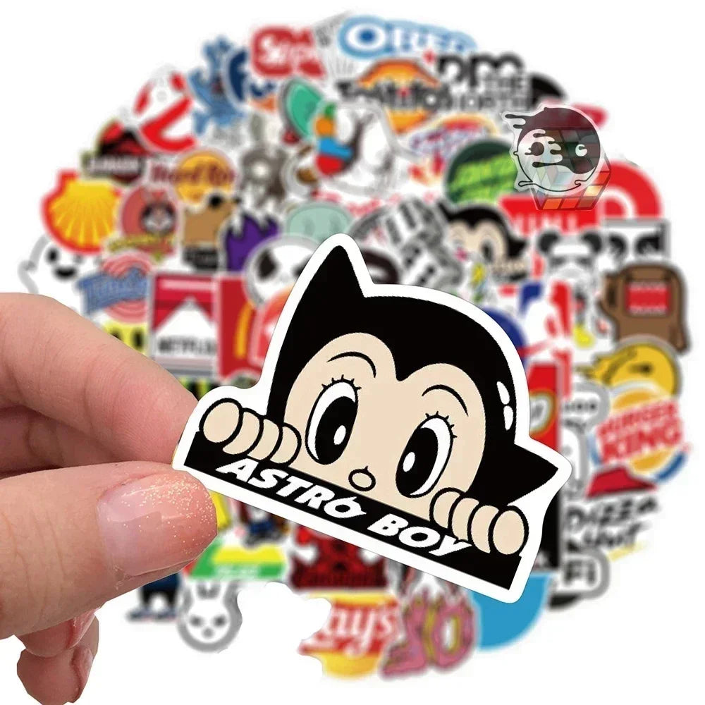 100Pcs Fashion Brand Logo Stickers DIY Skateboard Laptop Luggage Car Bike Motorcycle Phone Cool Aesthetics Sticker Decals Toy