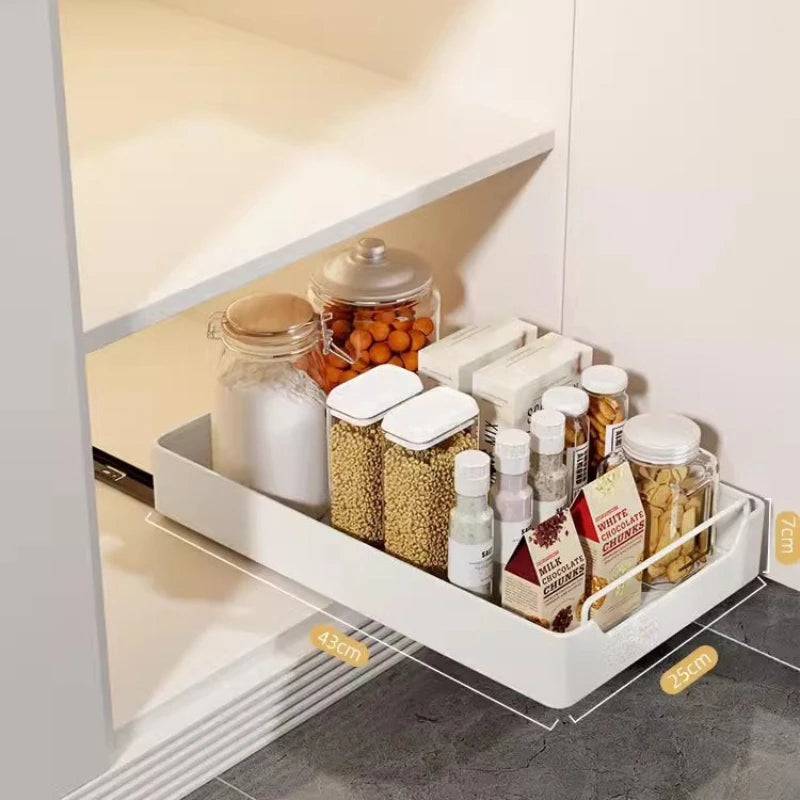Kitchen Rack Pot Storage Box Seasoning Rack Under Sink Pull-out Deep Cabinet Slide Rail Basket Shelves  Floating Shelf