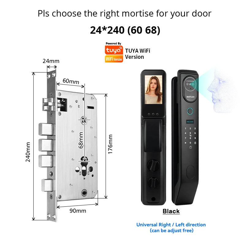 YRHAND V8 From Mexico cerradura inteligente Electrónica Tuya WiFi Waterpoof 3D face Unlock Intercom Smart Door Lock For home