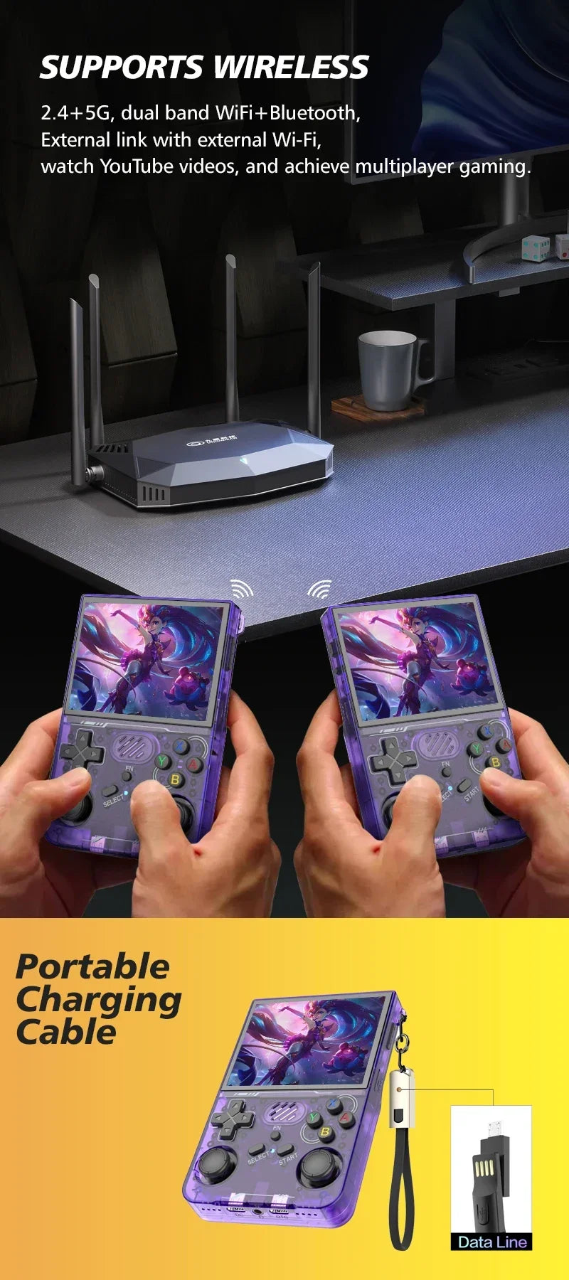 100% ArKOS R36XX Retro Handheld Game Console Linux System 3.5 Inch IPS Screen 64/128GB/256GB Game Player R36S updated version