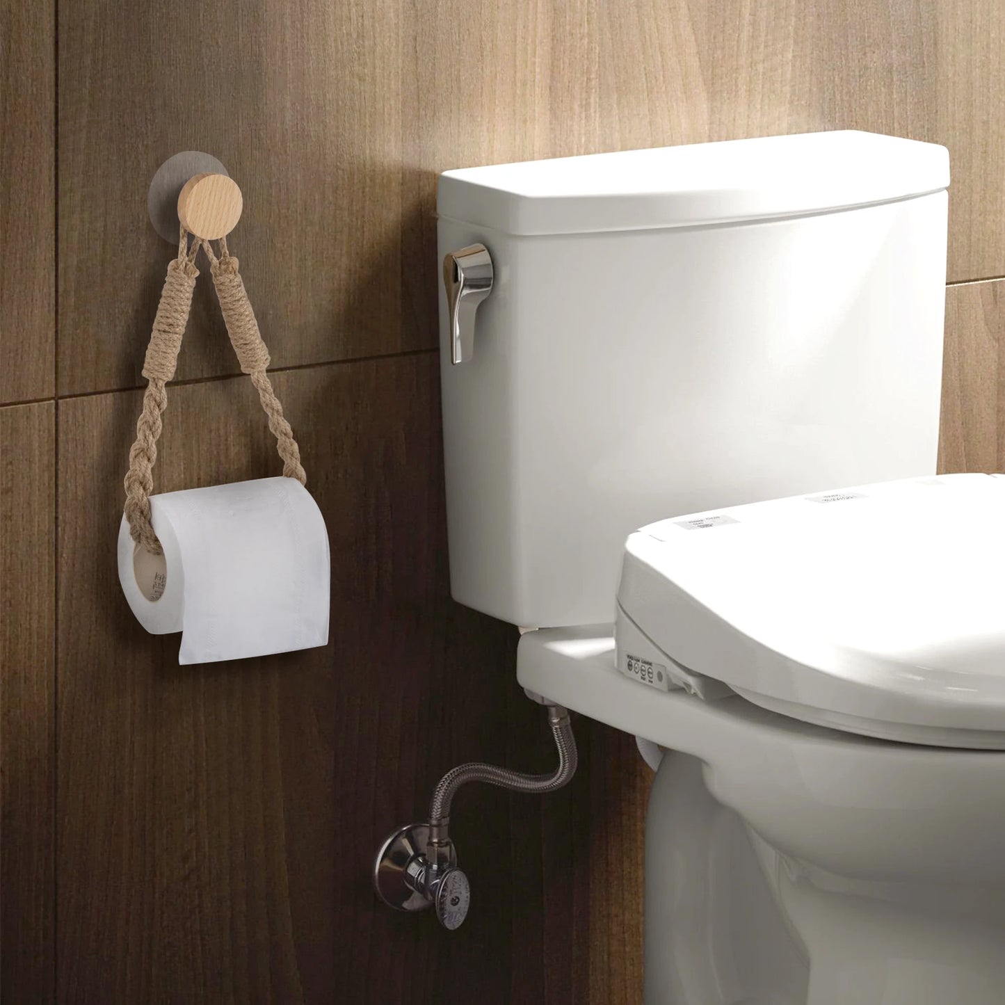 Nail-free Woven hemp rope Paper Towel Holders Rack Bathroom Towel Hook Toilet Paper Holder Towel Rack Beige Hemp Color