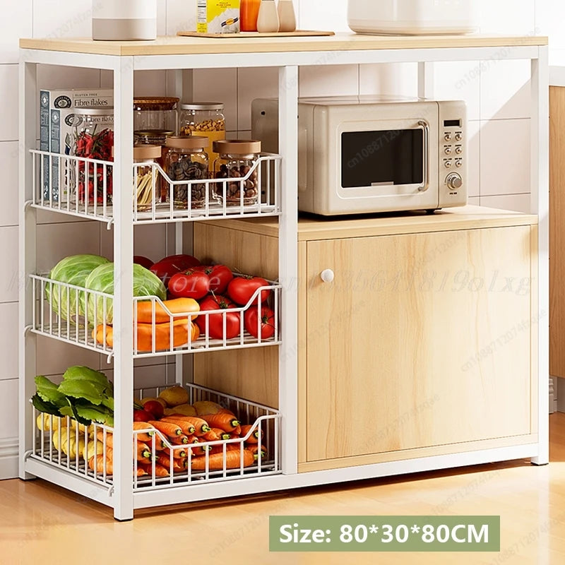 Kitchen Storage Cabinet Shelf Floor-standing Multi-layer Fruit And Vegetable Rack Microwave Storage Closet Organizer For Kitchen