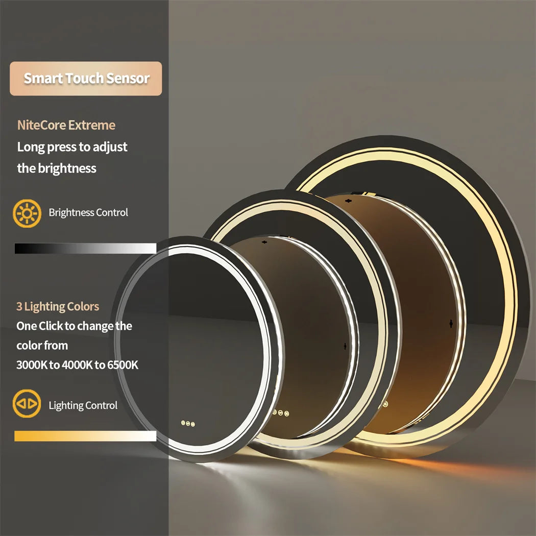 LUVODI Round Smart Mirror Bathroom Illuminate Waterproof Wash Basin Shower Vanity Mirror with Touch Screen