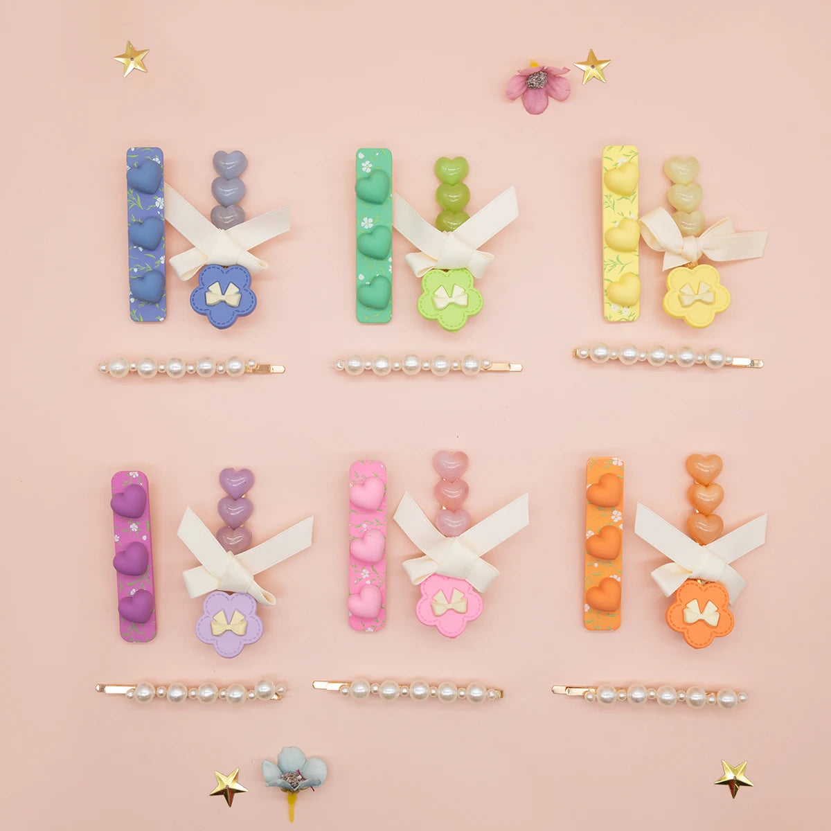 Hair Pins 18 Pieces, Pearl, Hearts and Bows Designs