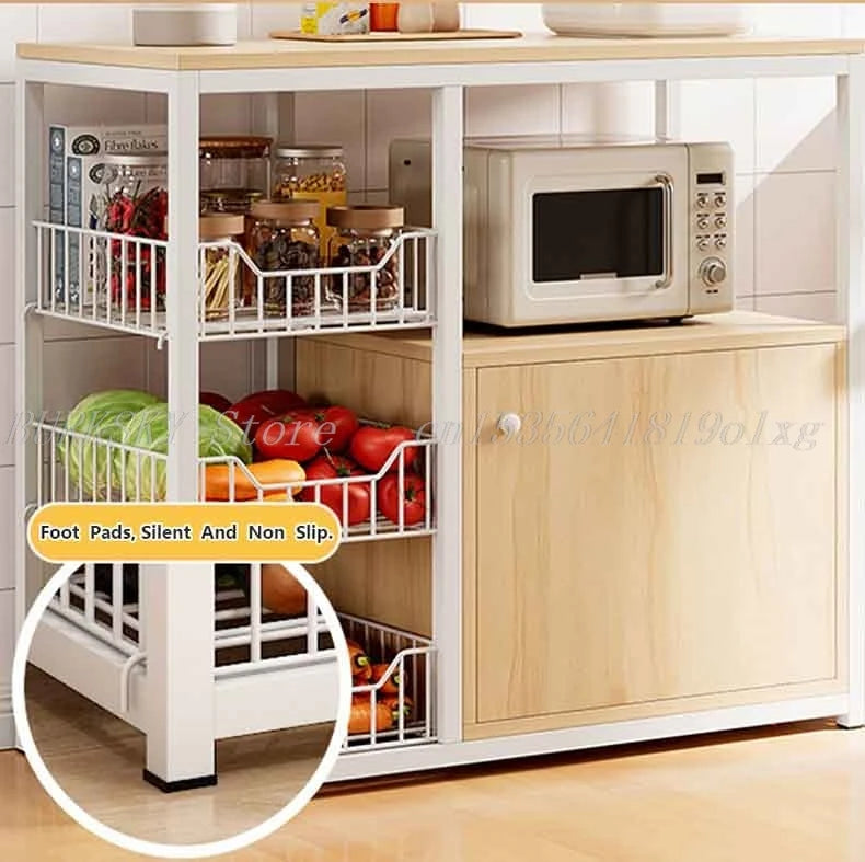 Kitchen Storage Cabinet Shelf Floor-standing Multi-layer Fruit And Vegetable Rack Microwave Storage Closet Organizer For Kitchen