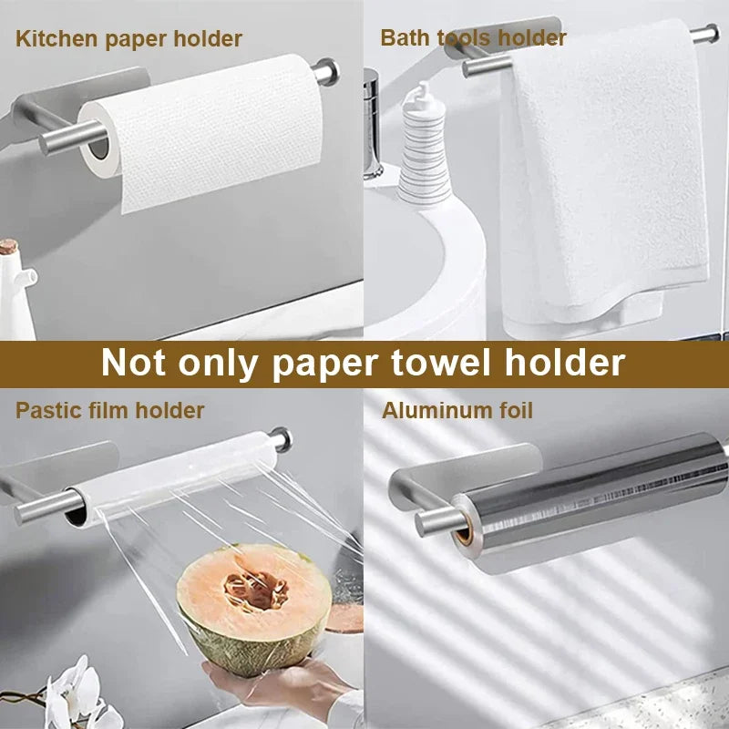 Adhesive Toilet Paper Holder Stainless Steel Wall Mount Kitchen Roll Towel Rack Napkin Dispenser Absorbent Stand Tissue Hanger