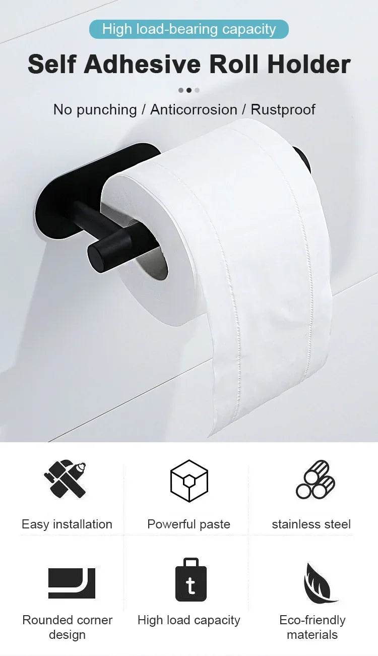 Adhesive Toilet Paper Holder Stainless Steel Wall Mount Kitchen Roll Towel Rack Napkin Dispenser Absorbent Stand Tissue Hanger