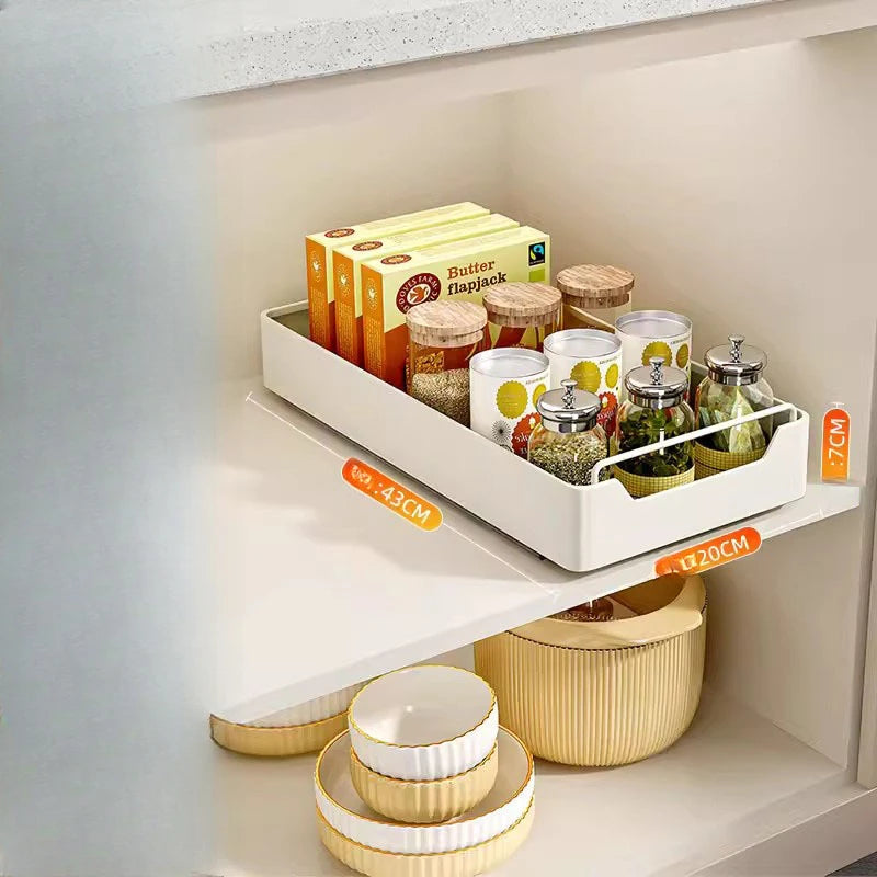 Kitchen Rack Pot Storage Box Seasoning Rack Under Sink Pull-out Deep Cabinet Slide Rail Basket Shelves  Floating Shelf