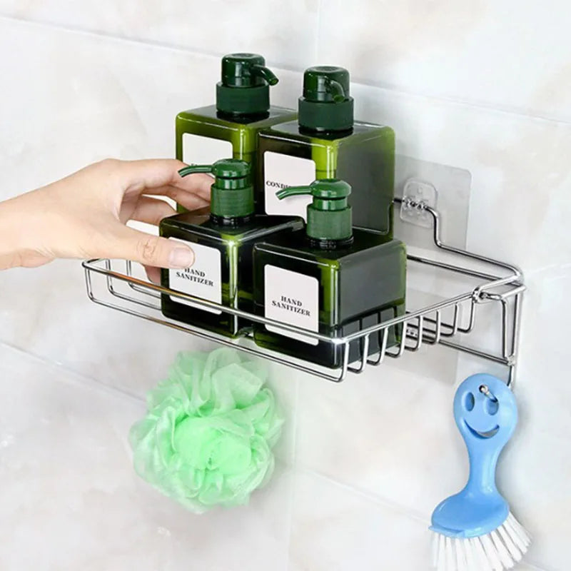 Bathroom Stainless Steel Storage Rack Multi-layer Kitchen Organizer Multi-function Folding Storage Shelf No Hole Punching