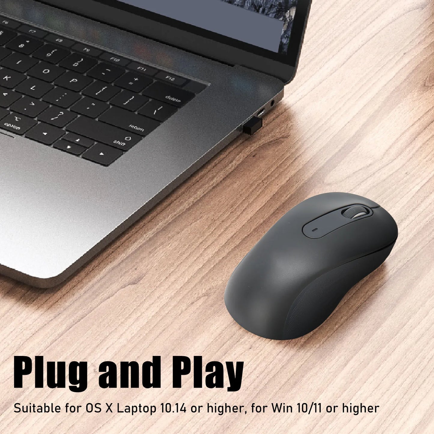 Laptop Mouse Silent Click Plug and Play Anti Fatigue Black Mouse Wireless Light Portable Dual Mode Adjustable DPI for Travel