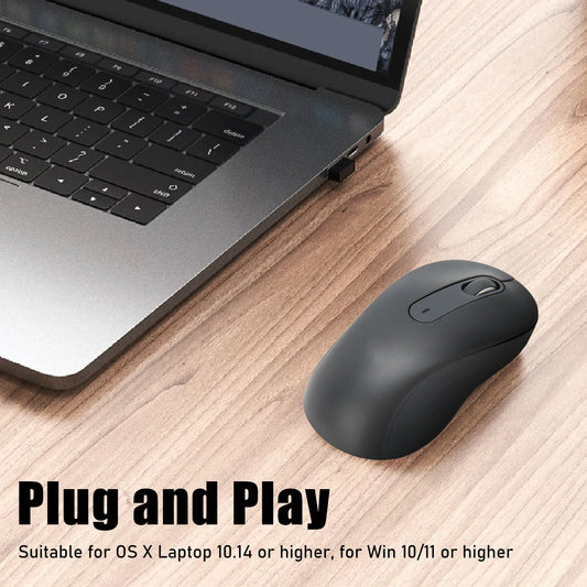 Laptop Mouse Silent Click Plug and Play Anti Fatigue Black Mouse Wireless Light Portable Dual Mode Adjustable DPI for Travel