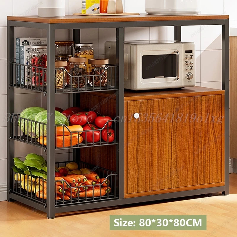 Kitchen Storage Cabinet Shelf Floor-standing Multi-layer Fruit And Vegetable Rack Microwave Storage Closet Organizer For Kitchen