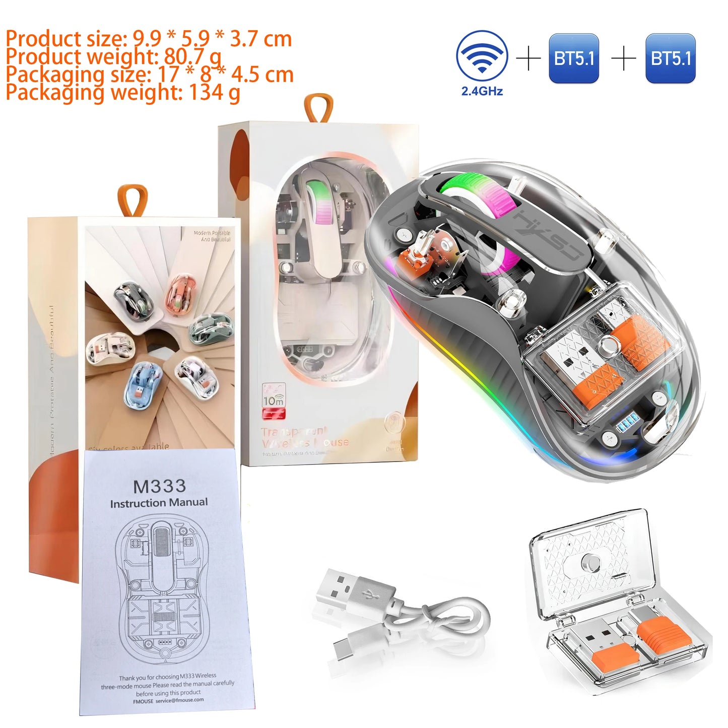 New Fully Bluetooth Wireless Transparent Mouse Tri-mode Magnetic Suction Mute Rechargeable Led Lamp Intelligence Office Gift