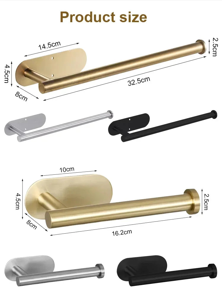 Adhesive Toilet Paper Holder Stainless Steel Wall Mount Kitchen Roll Towel Rack Napkin Dispenser Absorbent Stand Tissue Hanger