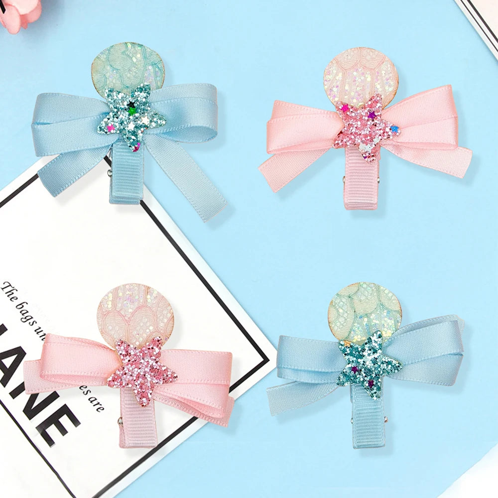 4 Pieces Figure Design Hair Clip with Stars and Glitters First Day of Class and Graduation Season Students