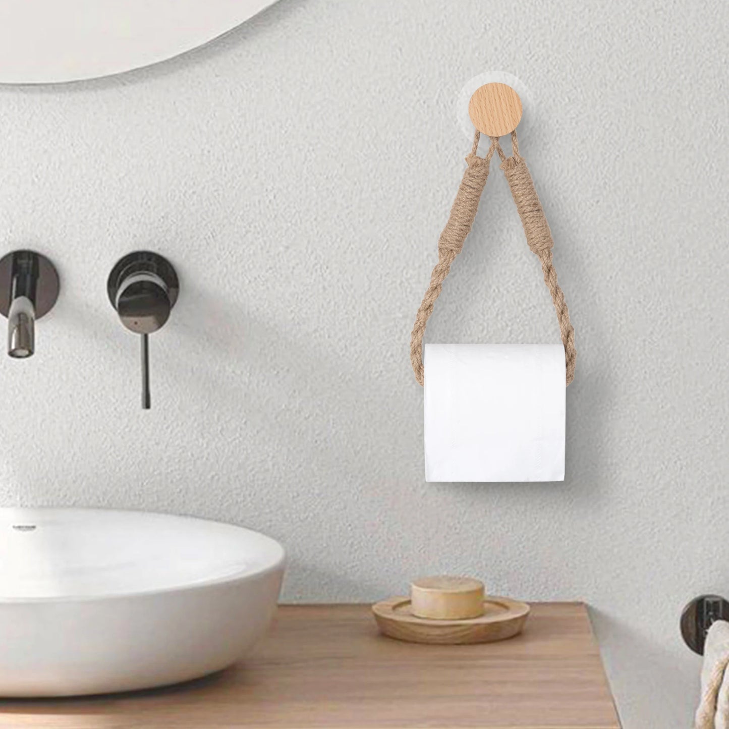 Nail-free Woven hemp rope Paper Towel Holders Rack Bathroom Towel Hook Toilet Paper Holder Towel Rack Beige Hemp Color