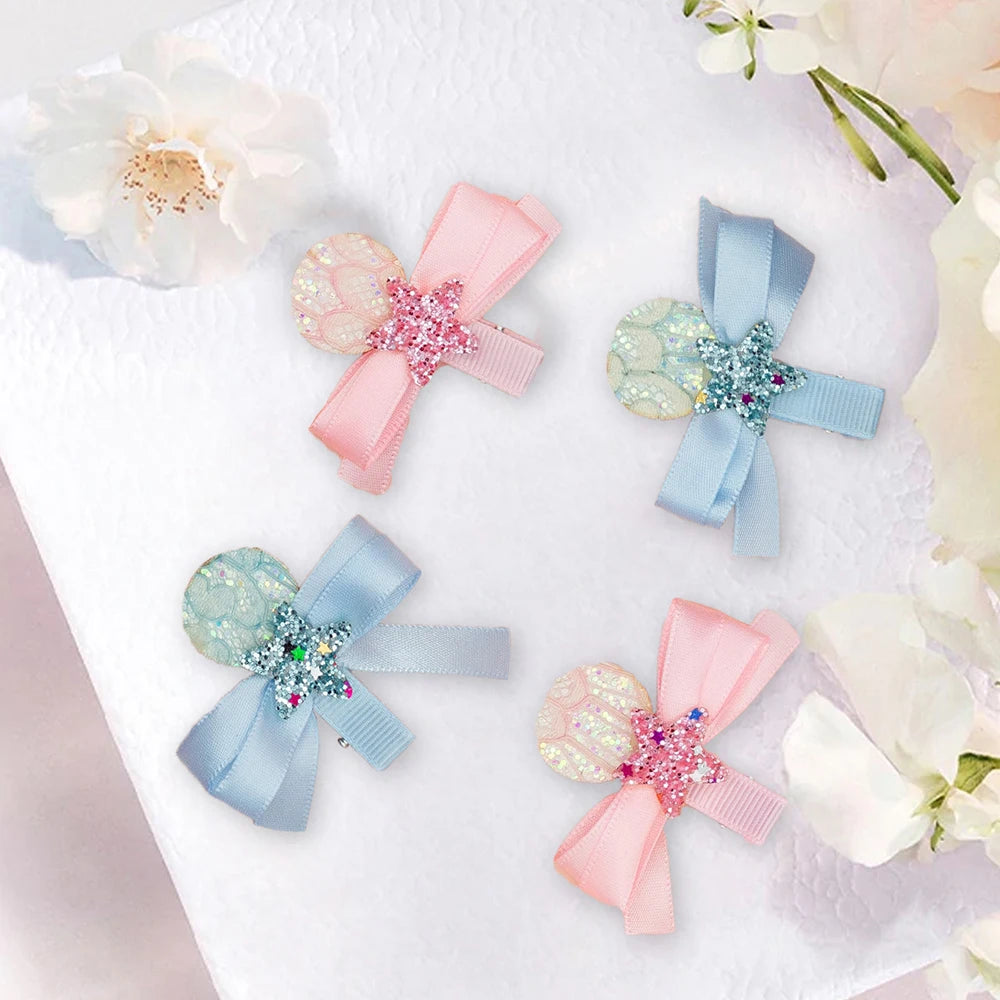 4 Pieces Figure Design Hair Clip with Stars and Glitters First Day of Class and Graduation Season Students