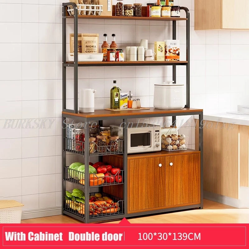 Kitchen Storage Cabinet Shelf Floor-standing Multi-layer Fruit And Vegetable Rack Microwave Storage Closet Organizer For Kitchen