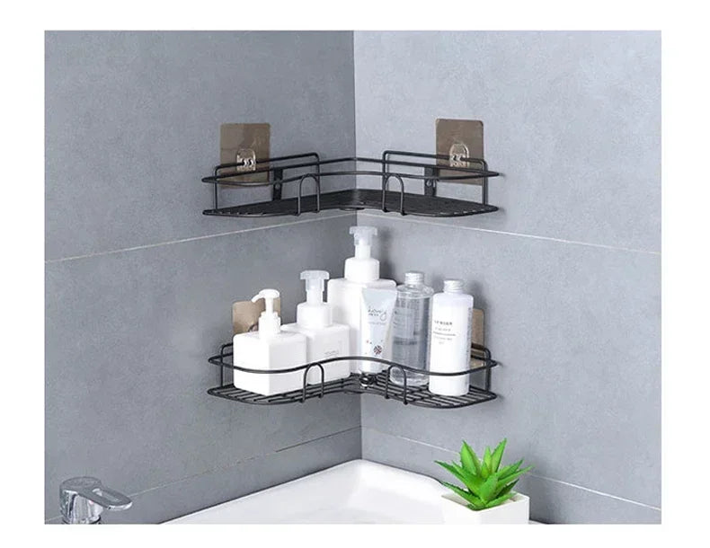 Corner StoraBathroom Organizer Shelf Wall Mounted Corner Storage Shelves Shampoo Holder Cosmetic Rack Iron Shower Drain Basket