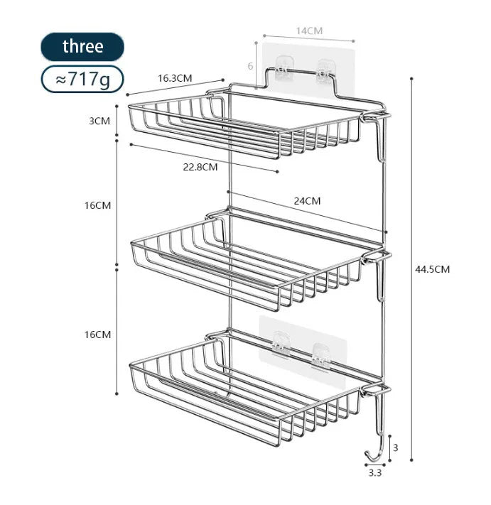 Bathroom Stainless Steel Storage Rack Multi-layer Kitchen Organizer Multi-function Folding Storage Shelf No Hole Punching