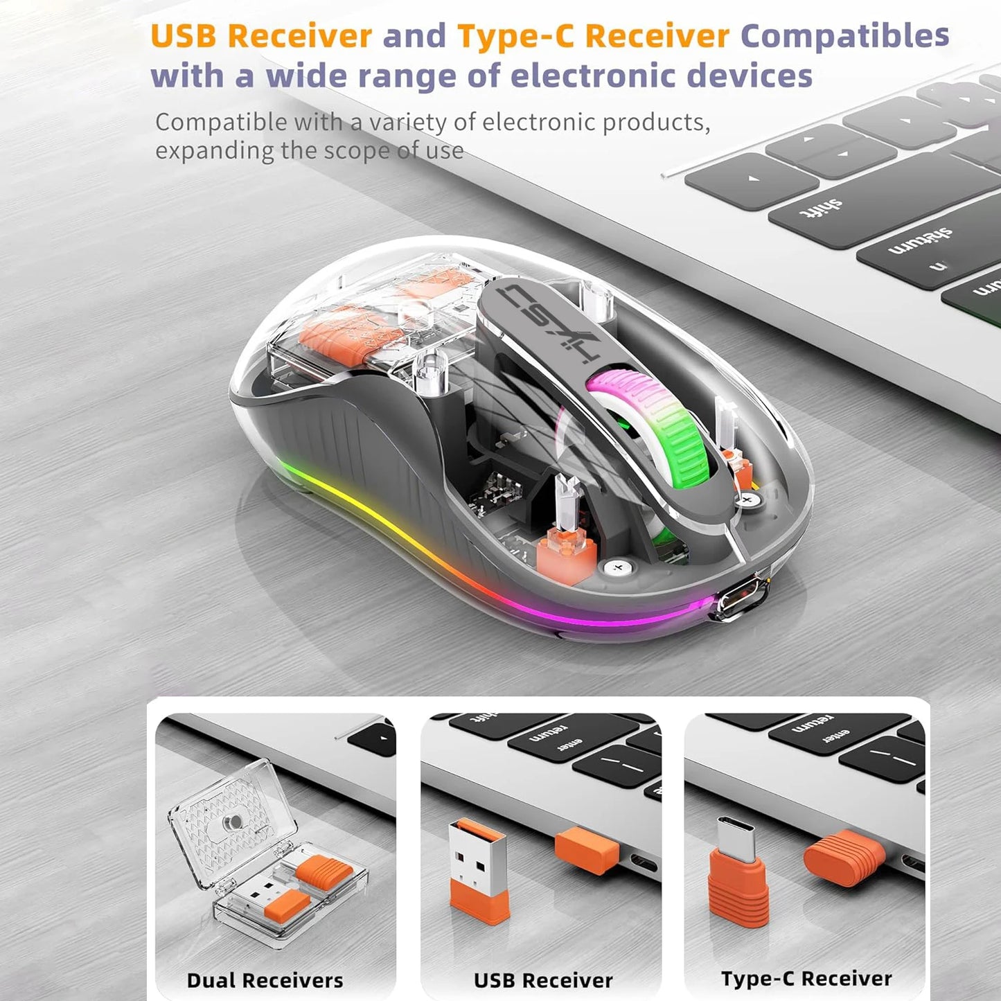 New Fully Bluetooth Wireless Transparent Mouse Tri-mode Magnetic Suction Mute Rechargeable Led Lamp Intelligence Office Gift