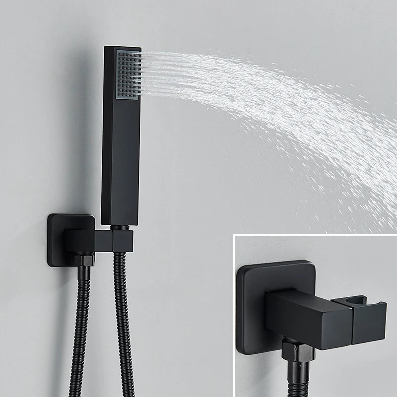 Black Concealed Shower System Rain Waterfall Bathroom Embedded Shower Faucet Set with Tub Spout