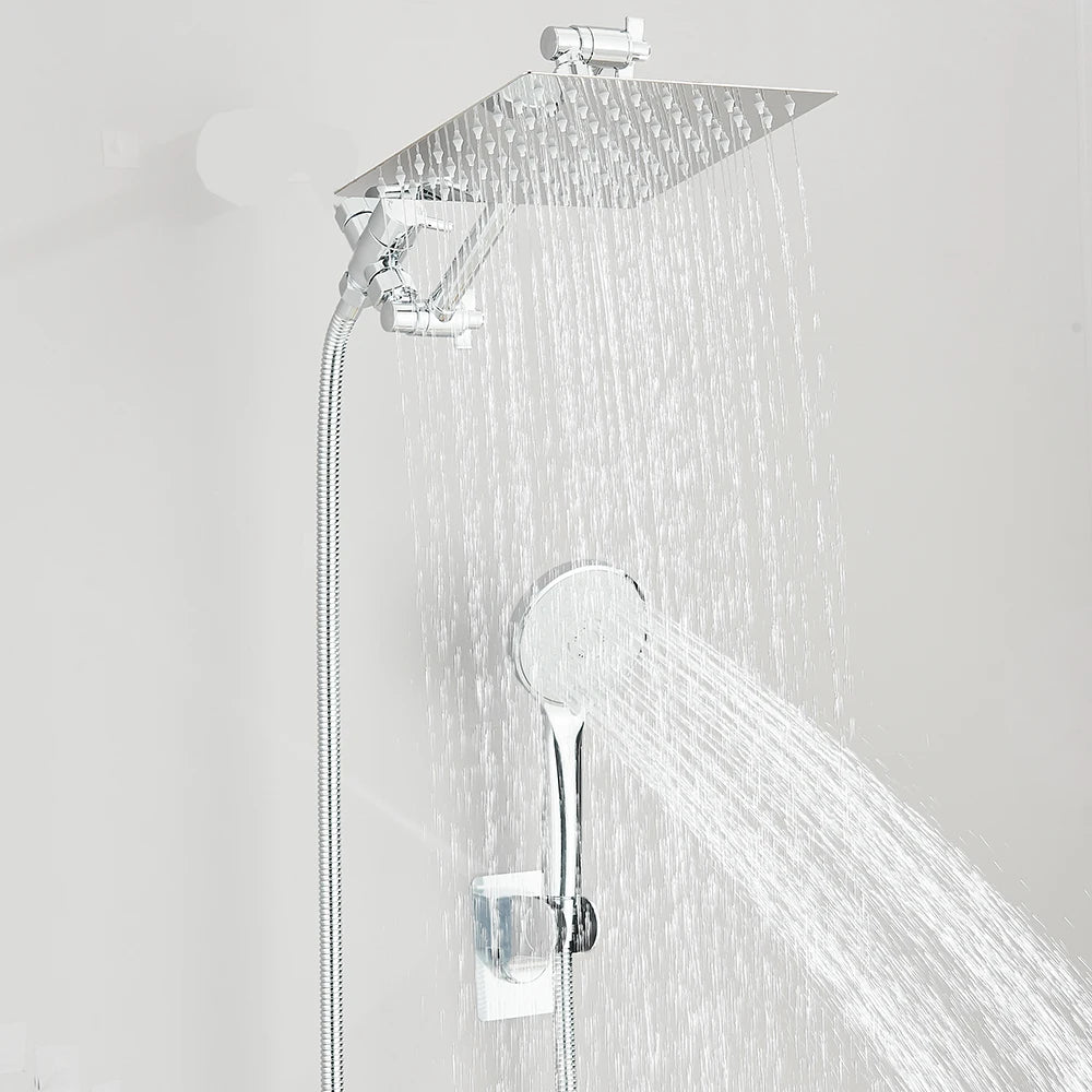 Shower Head Combo 8-12Inch High Pressure Rain Shower Head with Adjustable Extension Arm With 3-way Handheld Shower Spray