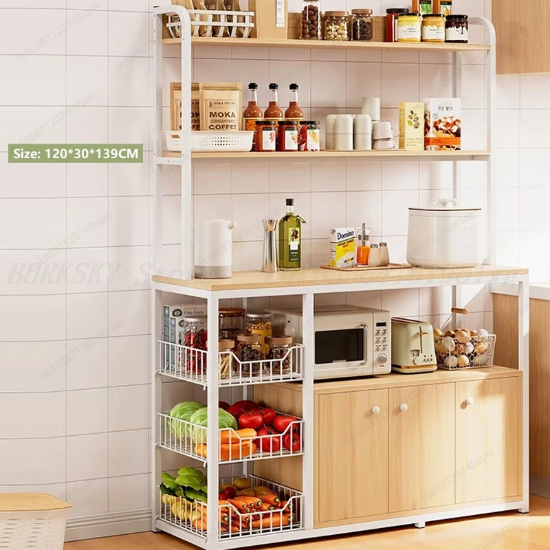 Kitchen Storage Cabinet Shelf Floor-standing Multi-layer Fruit And Vegetable Rack Microwave Storage Closet Organizer For Kitchen