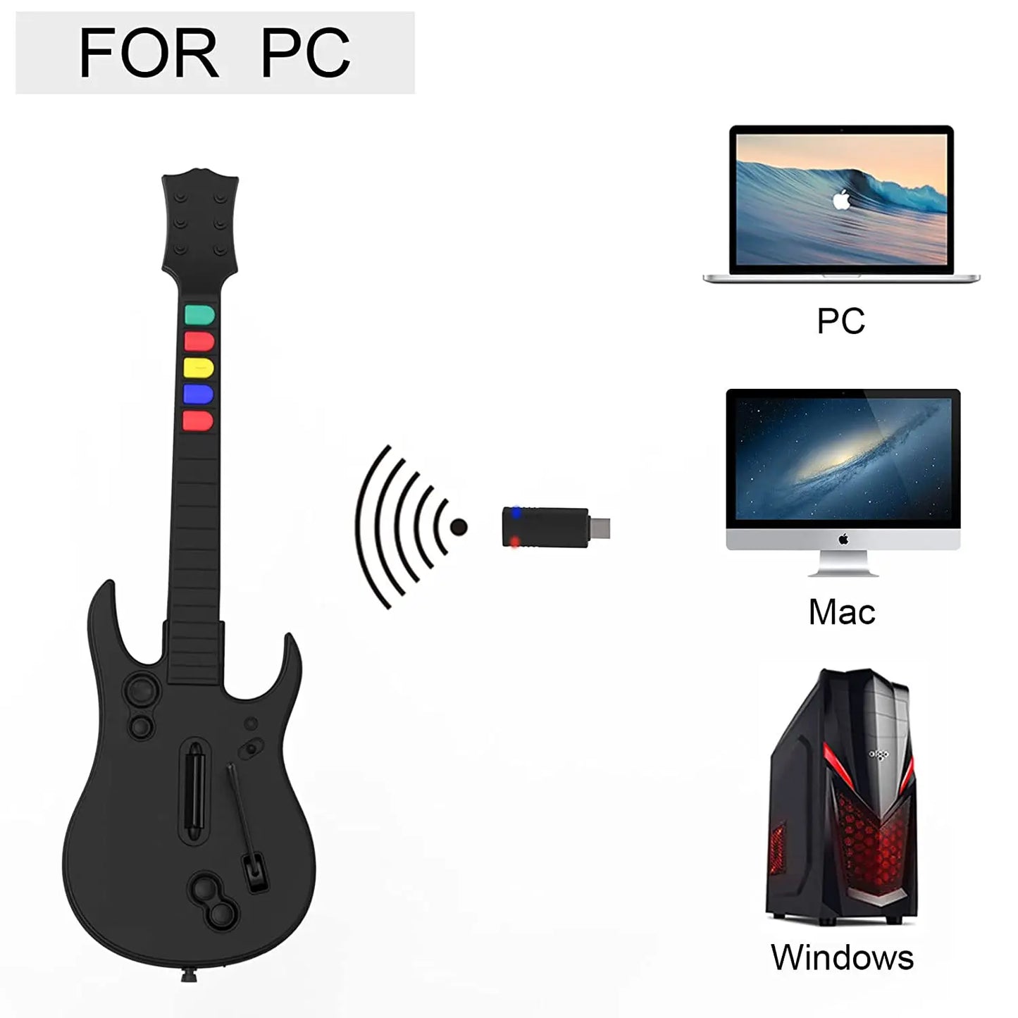 DOYO 2.4G Wireless Guitar Hero Controller for PC PS3 Compatible With Clone Hero Rock Band Games Remote Joystick Console