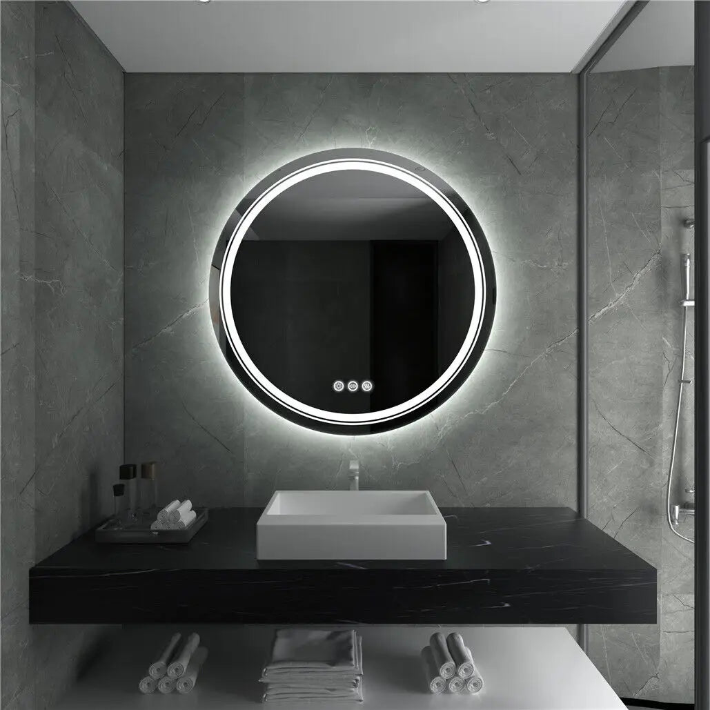 LUVODI Round Smart Mirror Bathroom Illuminate Waterproof Wash Basin Shower Vanity Mirror with Touch Screen
