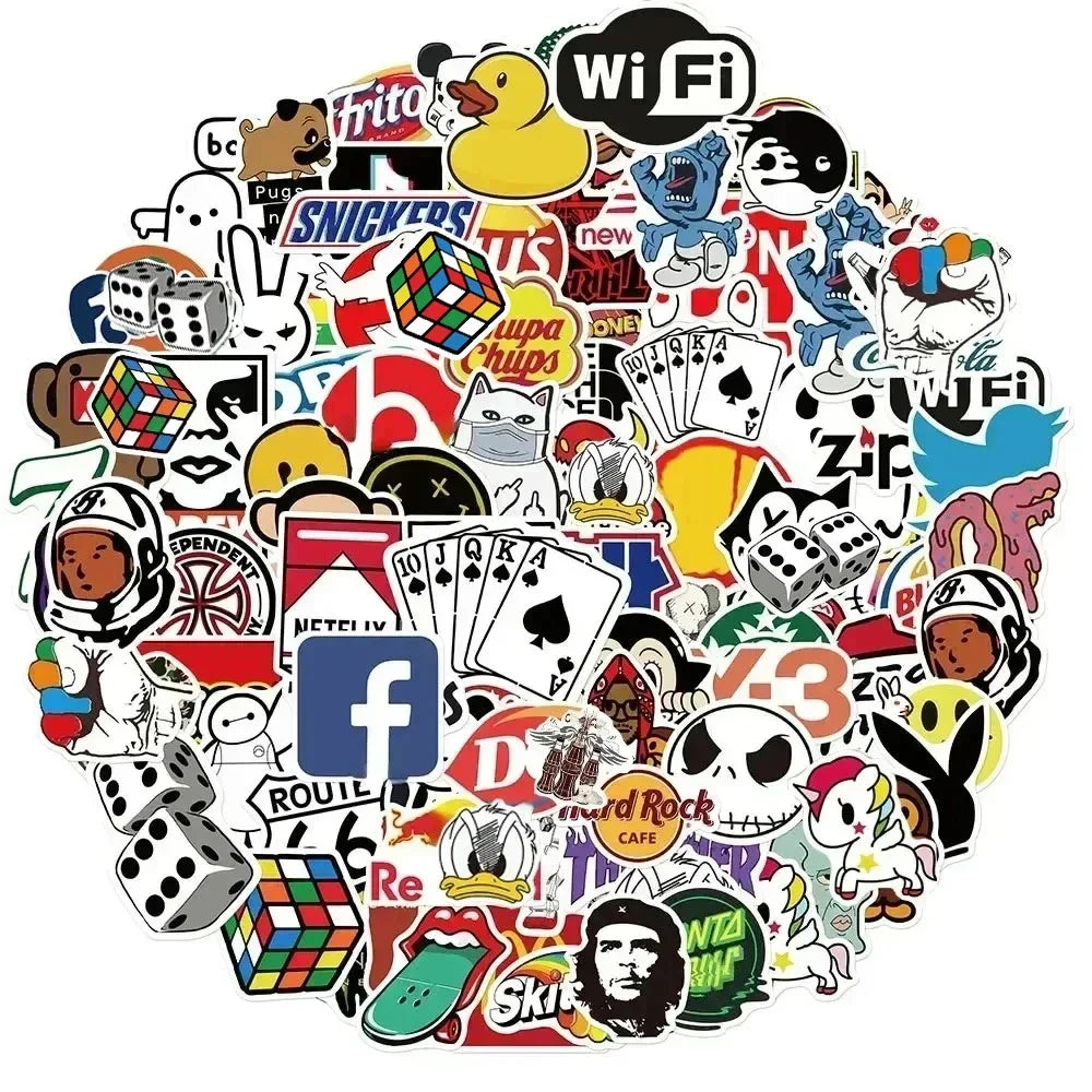 100Pcs Fashion Brand Logo Stickers DIY Skateboard Laptop Luggage Car Bike Motorcycle Phone Cool Aesthetics Sticker Decals Toy