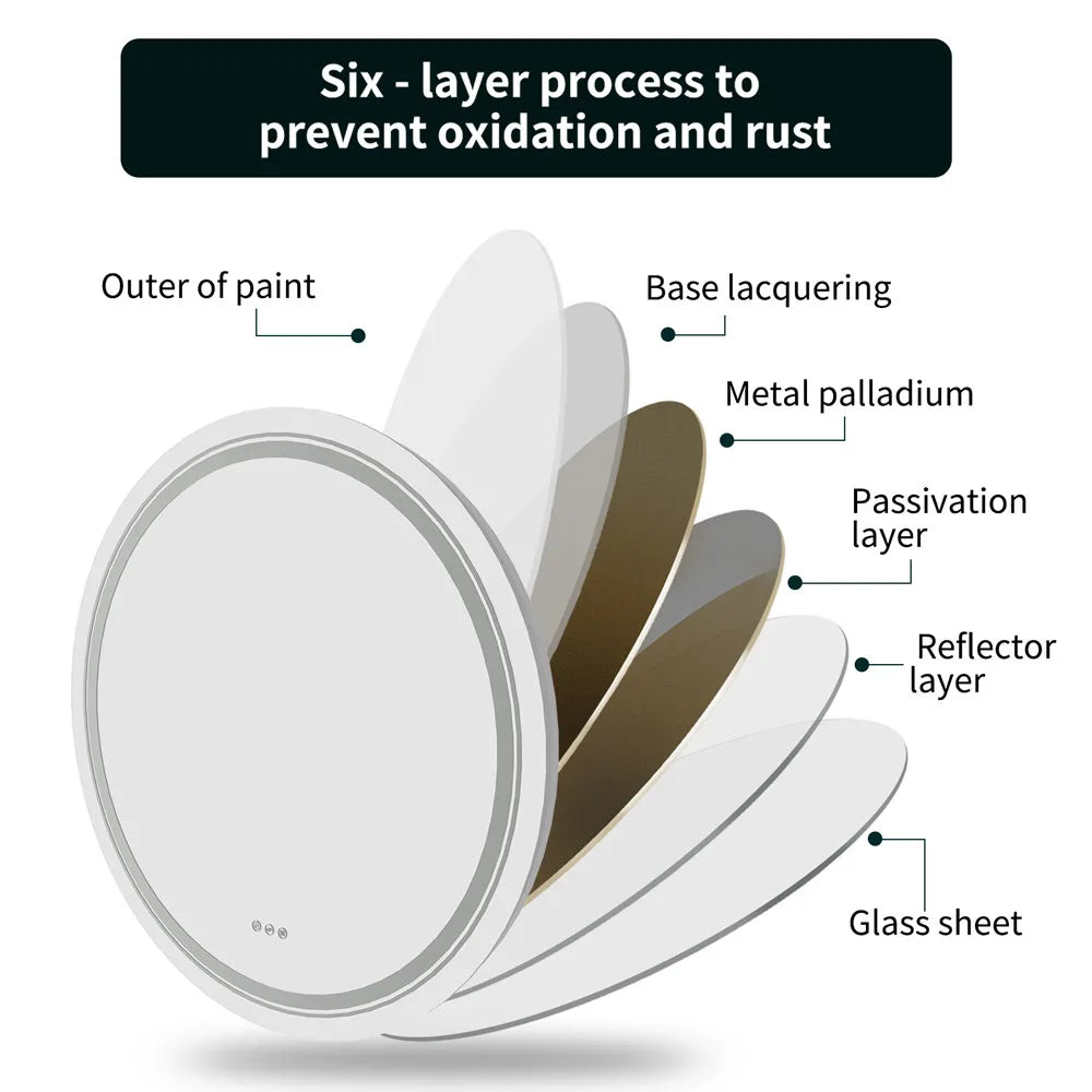 LUVODI Round Smart Mirror Bathroom Illuminate Waterproof Wash Basin Shower Vanity Mirror with Touch Screen