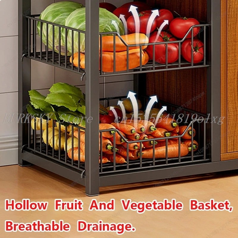 Kitchen Storage Cabinet Shelf Floor-standing Multi-layer Fruit And Vegetable Rack Microwave Storage Closet Organizer For Kitchen