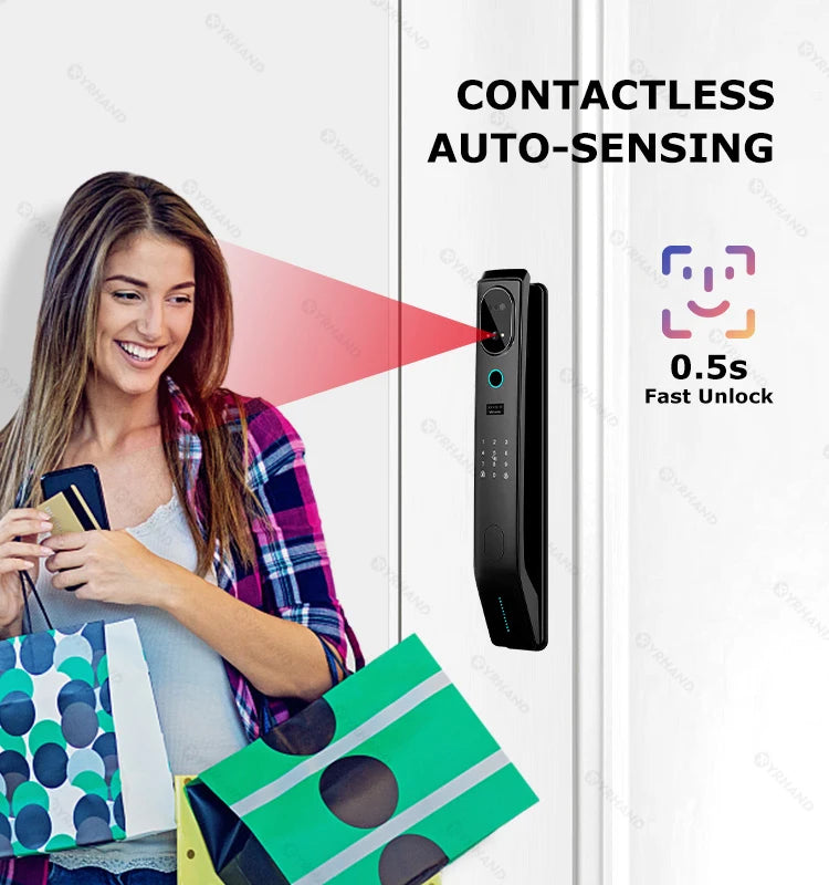 YRHAND V8 From Mexico cerradura inteligente Electrónica Tuya WiFi Waterpoof 3D face Unlock Intercom Smart Door Lock For home