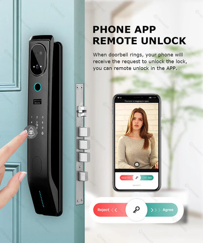 YRHAND V8 From Mexico cerradura inteligente Electrónica Tuya WiFi Waterpoof 3D face Unlock Intercom Smart Door Lock For home