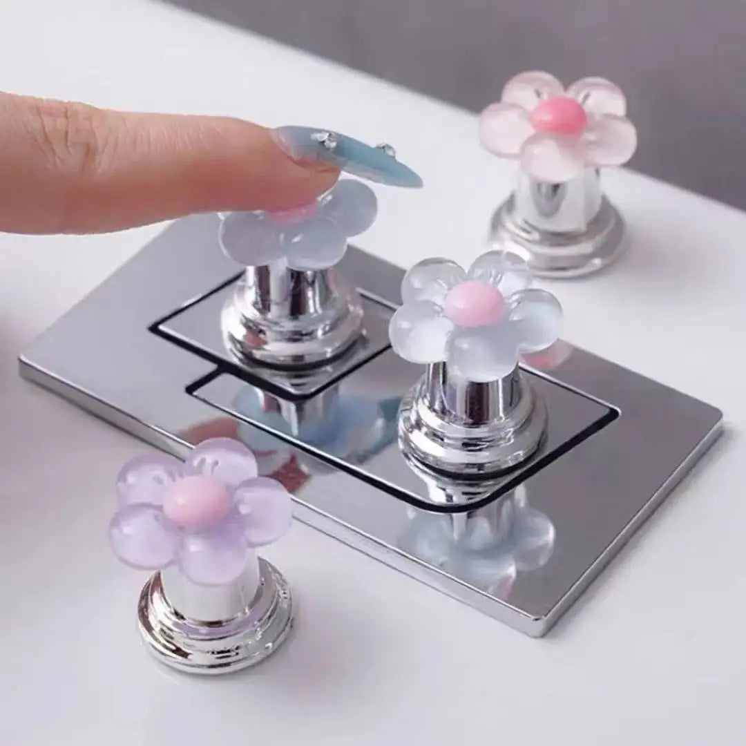 2 PCS Flower Shape Toilet Press, Toilet Push Button Press, Water Tank Pressure Switch, Nail Protector, Bathroom Decoration, 1 PCS
