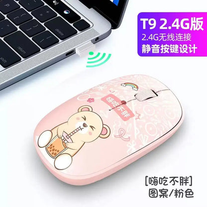 Wireless Cartoon Mouse 2.4g USB Bluetooth Optional Kawaii Mice Silent Computer Gamer Mouse for Laptop Pc Patterns Shipped Randomly.