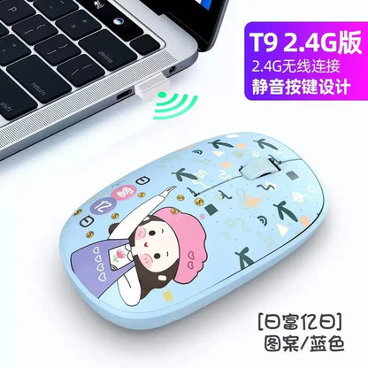 Wireless Cartoon Mouse 2.4g USB Bluetooth Optional Kawaii Mice Silent Computer Gamer Mouse for Laptop Pc Patterns Shipped Randomly.