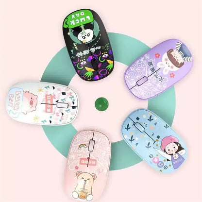 Wireless Cartoon Mouse 2.4g USB Bluetooth Optional Kawaii Mice Silent Computer Gamer Mouse for Laptop Pc Patterns Shipped Randomly.