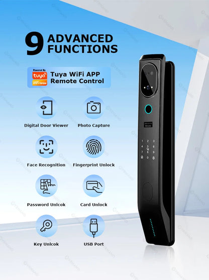 YRHAND V8 From Mexico cerradura inteligente Electrónica Tuya WiFi Waterpoof 3D face Unlock Intercom Smart Door Lock For home
