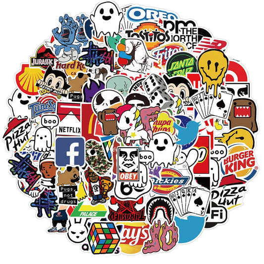 10/30/50/101pcs Cool Brand Logo Stickers Decal Skateboard Phone Car Guitar Luggage Wall DIY Waterproof Graffiti Sticker Kids Toy